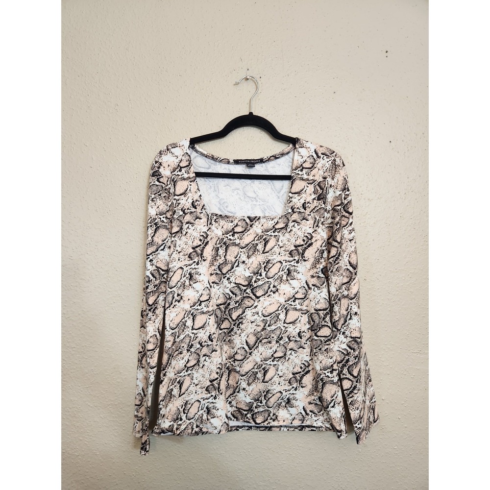 Boston Proper Large Tan Snakeskin Square Neck Long Sleeve Top Animal Print‎